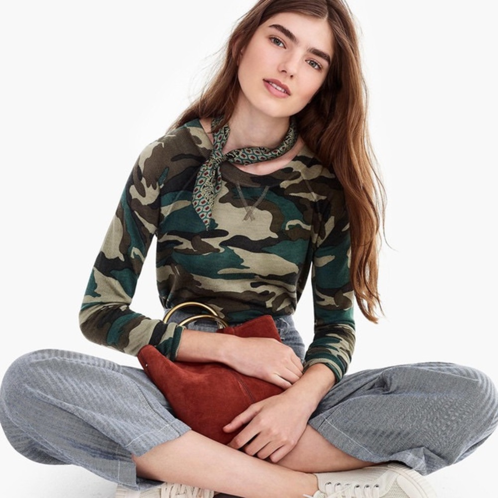 J.Crew | Camo Merino Wool Cropped Sweater Women’s Size L